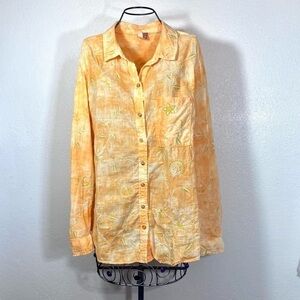 Pilcro by Anthropologie orange button up with embroidered details size M
